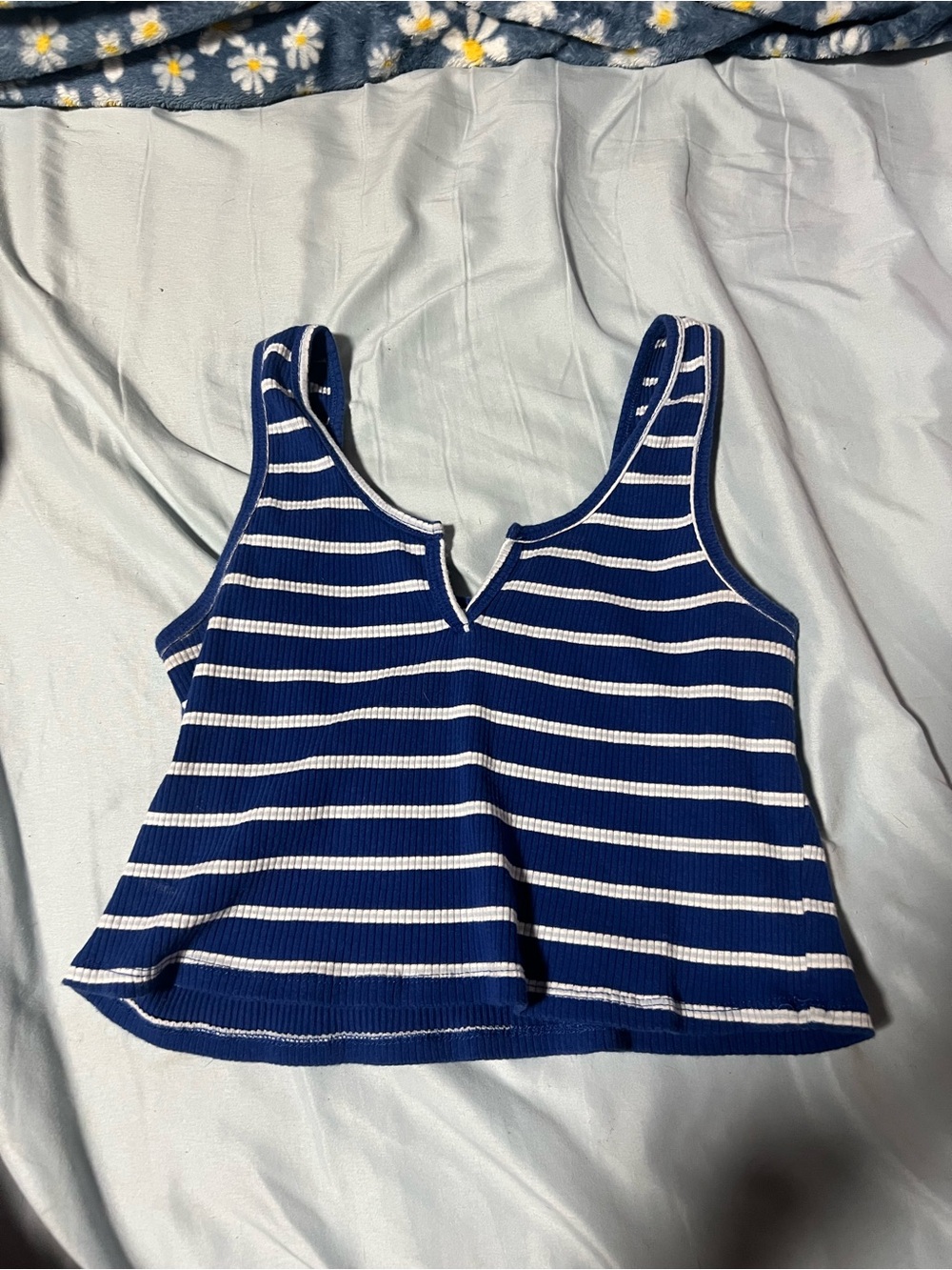 Striped Blue and White Tank Top - Women's Sleeveless Crop